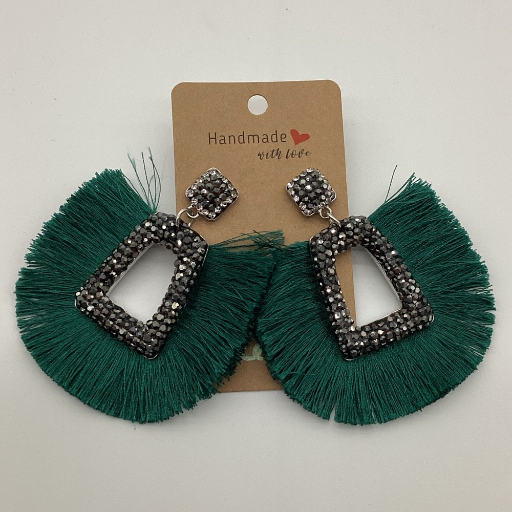 221. Graphite & Teal Gemstone Shag Earrings NWOT